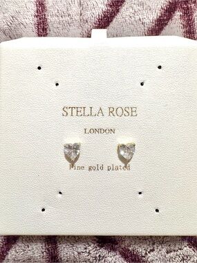 Stella Rose London Fine Gold Plated CZ Heart Stud Earrings Butterfly Backings
